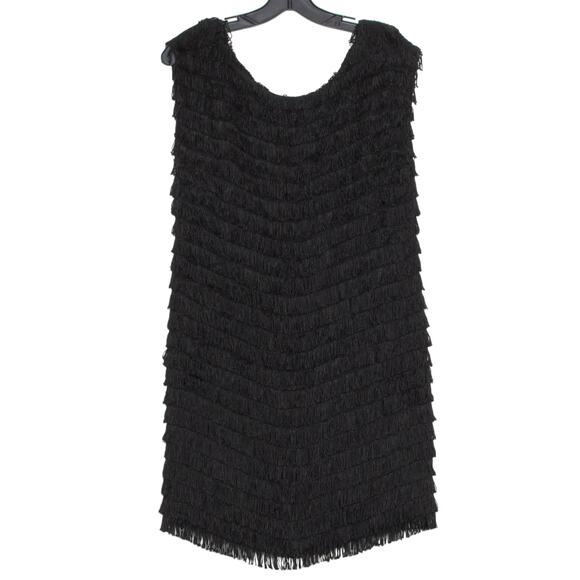 Cynthia Vincent Womens Dress Cap Sleeve Fringe Flapper Girl Black Size Small FH - Picture 1 of 5